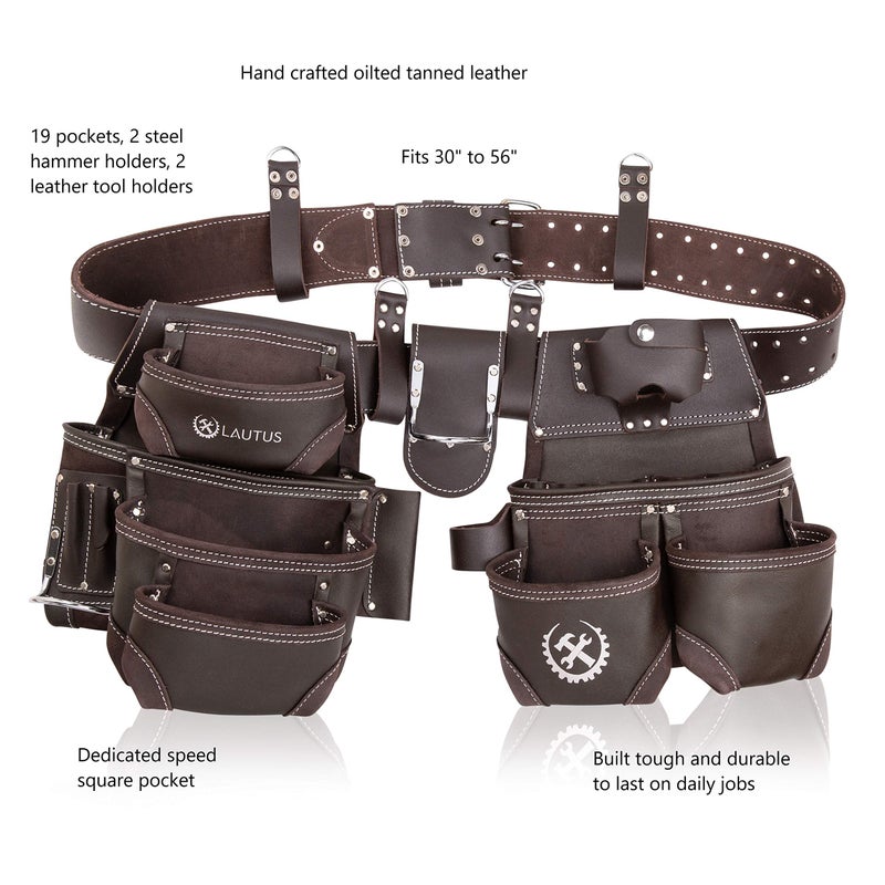 LAUTUS Oiled Tanned Rig Tool Belt/Pouch/Bag, Carpenter, Construction, Framers, Handyman, Electrician - Image 2